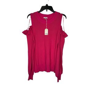 Jodifl Women's Sweater Ruffled Trim Cold-Shoulder Long Sleeve Pullover Small NWT